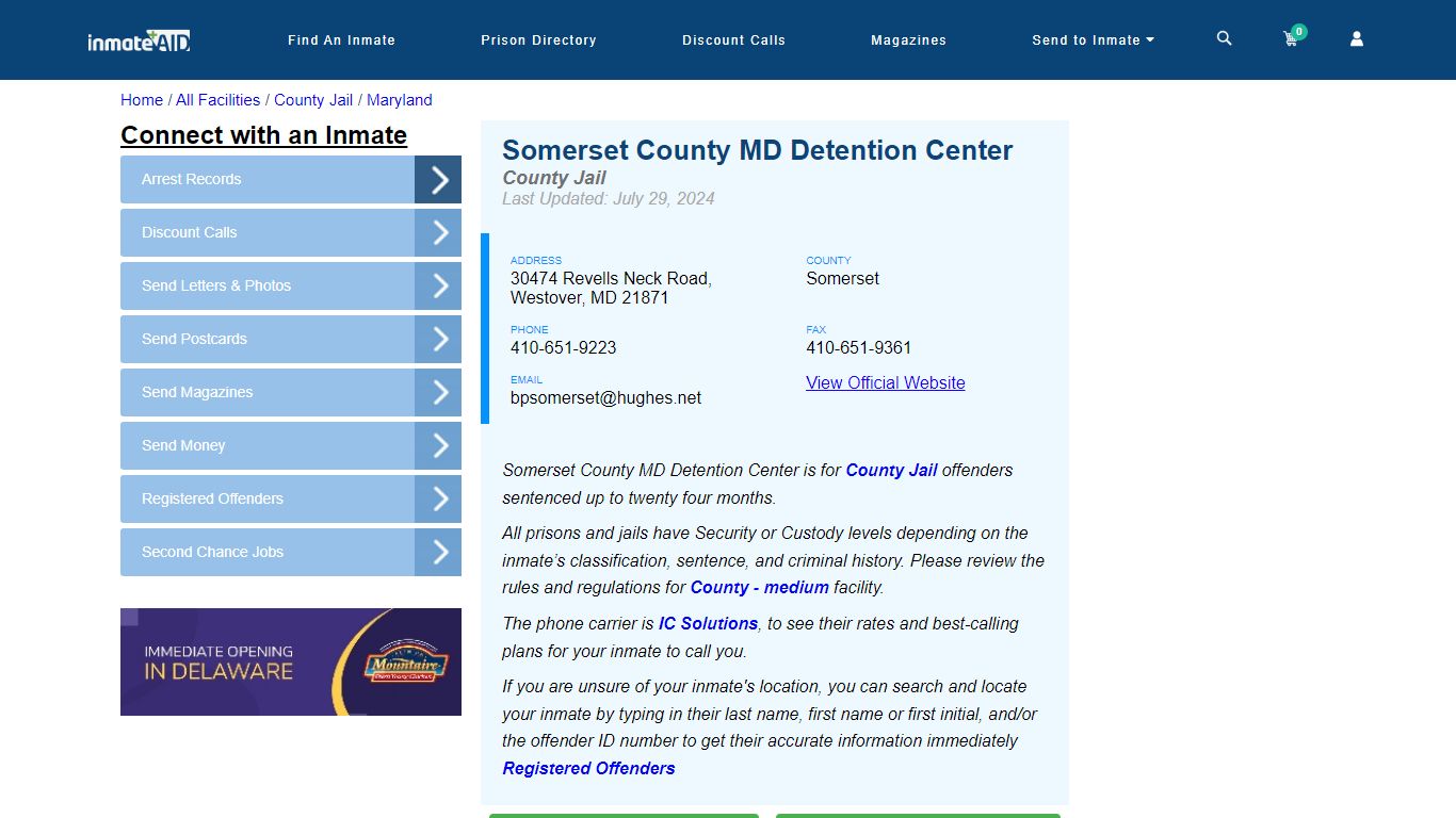 Somerset County MD Detention Center - Inmate Locator